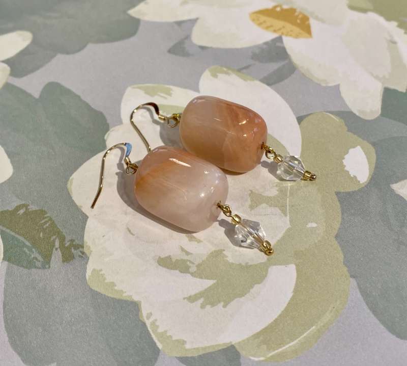 Peach Aventurine and Clear Quartz Drop Earrings