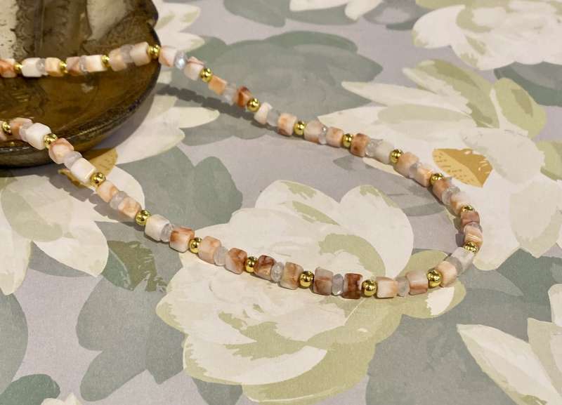 Red Matrix Jasper and Rainbow Moonstone Necklace