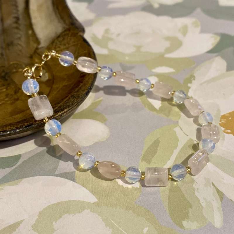 Moonstone and Pink Quartz Bracelet