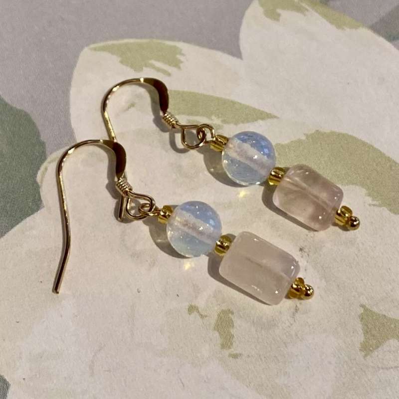 Moonstone and Pink Quartz Drop Earrings