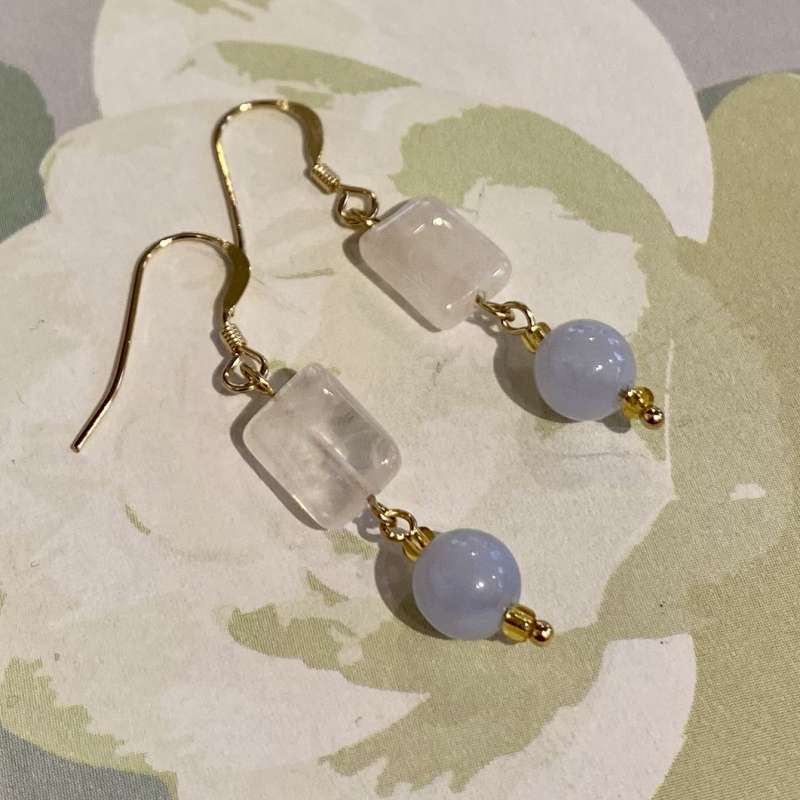 Blue Chalcedony and Pink Quartz Drop Earrings