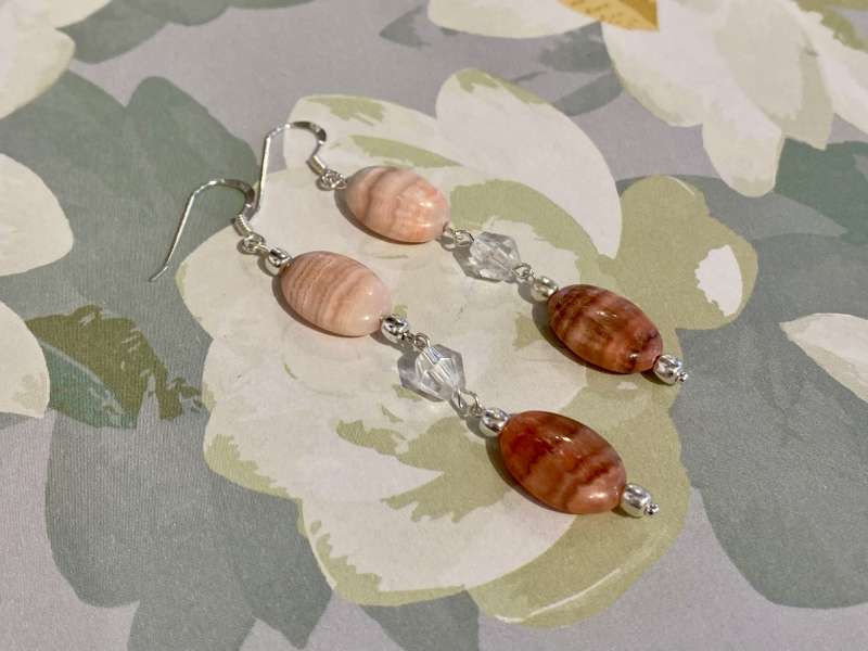 Red Arganite (Pink) and Clear Quartz Double Drop Earrings