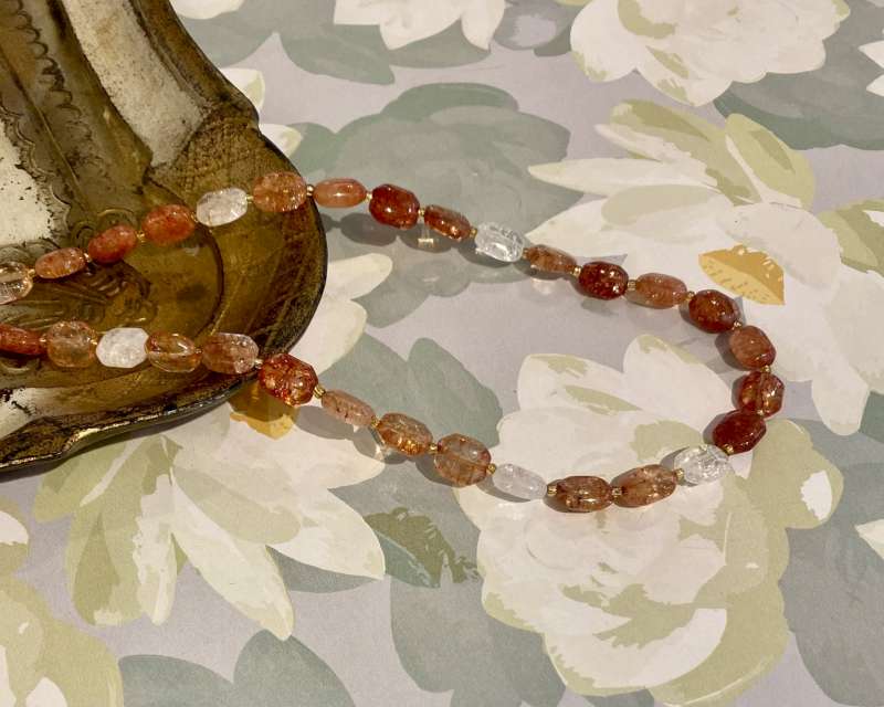 Red and White Crackle Quartz Necklace
