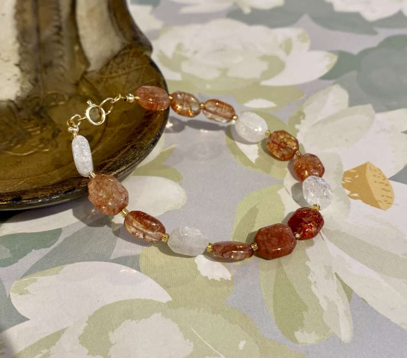 Red and White Crackle Quartz Bracelet