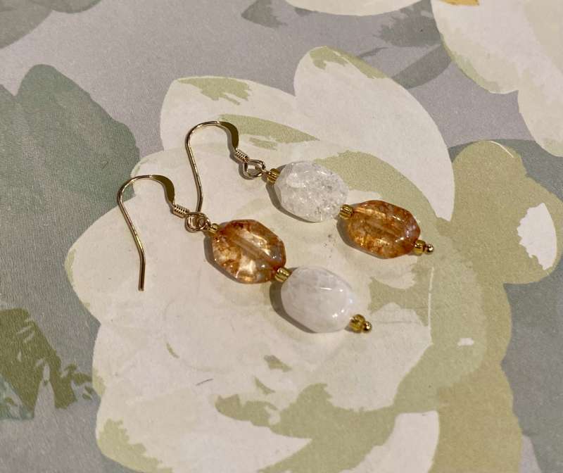Red and White Crackle Quartz Drop Earrings