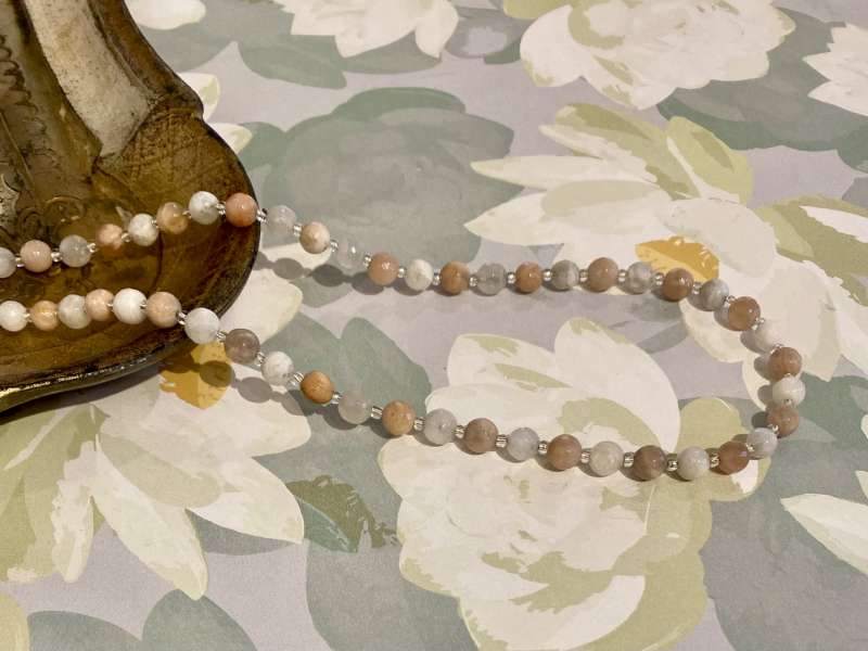 Pink and White Moonstone Necklace