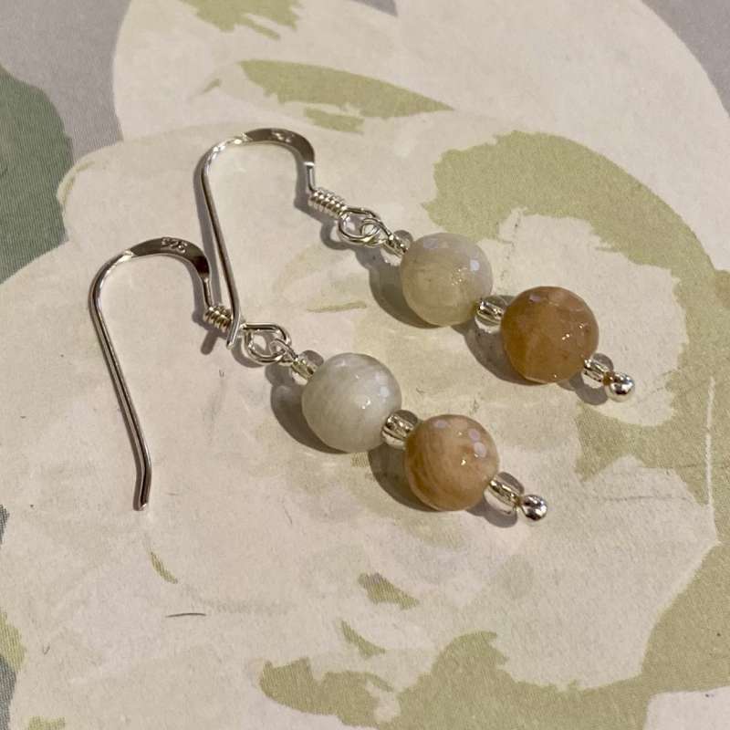 Pink and White Moonstone Double Drop Earrings