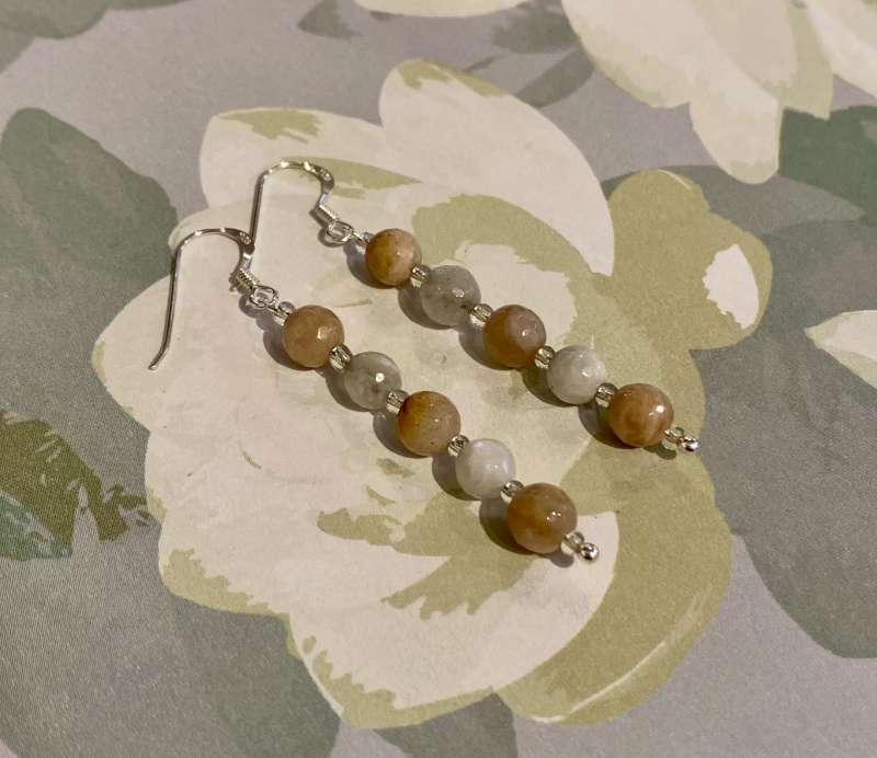 Pink and White Moonstone Long Drop Earrings