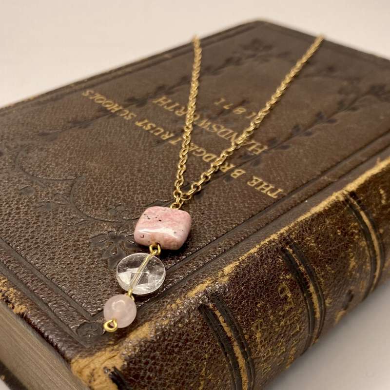 Pink Peruvian Rhodonite,Pink and Clear Quartz Pendant